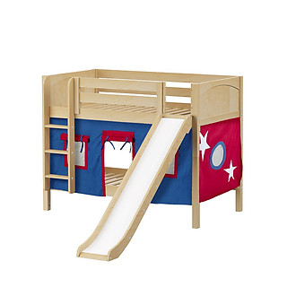 Maxtrix SMILE 21 Low Bunk Bed with Straight Ladder, Slide & Curtain