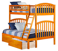 Atlantic Furniture Richland Bunk Bed Twin over Full Flat Panel Caramel Latte