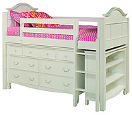 Bolton Furniture Emma Twin Low Loft Storage Bed with Emma 7-Drawer Dresser and Bookcase White