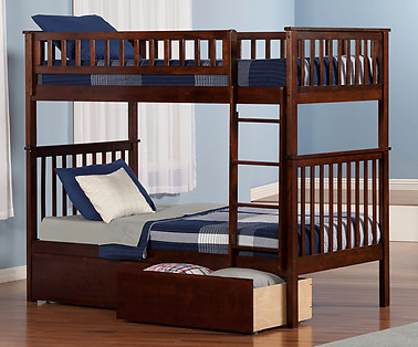 Atlantic Furniture Woodland Bunk Bed Twin over Twin Flat Panel Antique Walnut