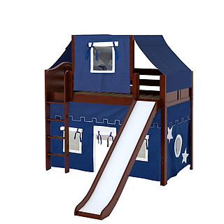 Maxtrix AWESOME 22 Mid Loft Bed with Straight Ladder, Slide, Top Tent and Underbed Curtain