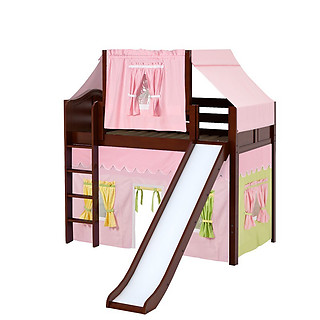 Maxtrix AWESOME 25 Mid Loft Bed with Straight Ladder, Slide, Top Tent and Underbed Curtain