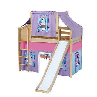 Maxtrix AWESOME 27 Mid Loft Bed with Straight Ladder, Slide, Top Tent and Underbed Curtain