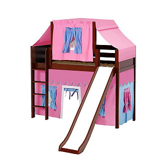 Maxtrix AWESOME 28 Mid Loft Bed with Straight Ladder, Slide, Top Tent and Underbed Curtain