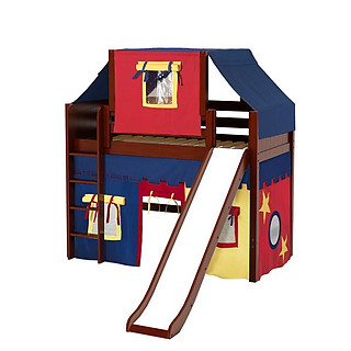 Maxtrix AWESOME 29 Mid Loft Bed with Straight Ladder, Slide, Top Tent and Underbed Curtain