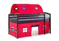 Alaterre Addison Espresso Finish Junior Loft Bed; Red Tent and Playhouse with Blue Trim