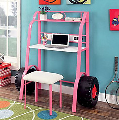Furniture of America Power Racer II Desk with Stool Pink