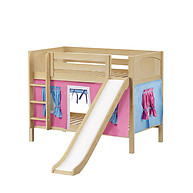 Maxtrix SMILE 28 Low Bunk Bed with Straight Ladder, Slide & Curtain