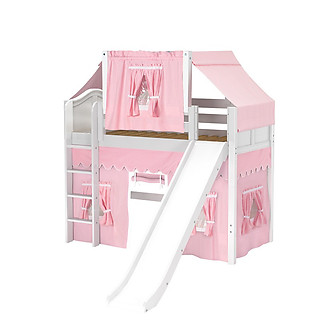 Maxtrix AWESOME 23 Mid Loft Bed with Straight Ladder, Slide, Top Tent and Underbed Curtain
